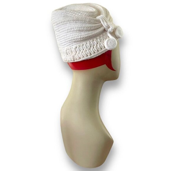 Vintage 1940s Everitt Needlepoint Womens White Beehive Tilt Hat Sculpted Toque - Picture 9 of 16